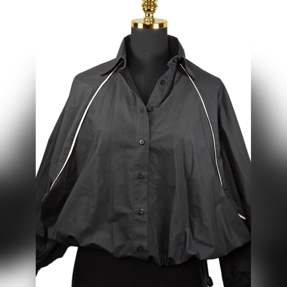 Fe Noel Statement Sleeve Poet Shirt Black XS Japanese Cotton Sculptural Back - Picture 3 of 15